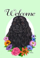 Garden Indoor/Outdoor Welcome Flag (Flowers) - Black Cocker Spaniel 630541