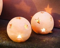  Massive Terracotta-Kugeln Sterne, 2-er Set, 12cm groß, Windlicht