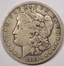 1893-Cc Morgan Silver Dollar $1 - Vf (Very Fine) - Rare Carson City Coin!