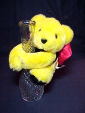 6 Inch Plush Musical Bee Bear Hugging Clear Glass 8 1/2" Vase "How Sweet It Is"