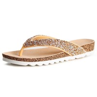 Damenschuhe Glitzer Sandalen Zehentrenner Keilabsatz Sandaletten