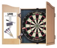 Unicorn Dartscheibe Dartboard Striker Set + 2 Sätze Darts + Holzkabinett