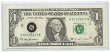 1995 $1 Dollar Bill Excess Black Ink on Last Printing Error Note - Very Nice