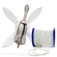 Ankerleine Ø 8mm 30m Polyester und Faltklappanker 3,2 kg Guss Boot Tau Anker 