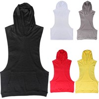 Herren Fitness mit Kapuze Gym Tank Top Stringer Muskel Bodybuilding Weste