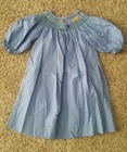 Anavini Infant Baby Girls Blue with White Stripes Smock Farmer Dress-Size 24 Mos