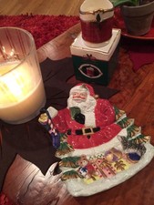Beautiful FITZ & FLOYD Santa Plate / Candy Dish & Candle Holder