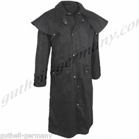 Oilskin Mantel Reitmantel Wachsmantel Staubmantel Western Duster schwarz Black 