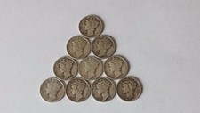 1940s Dates 90 Percent Silver Mercury Dimes - (Lot Of 10)
