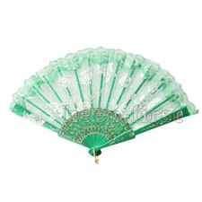 Spanish Style Flower Fabric Lace Folding Hand Dancing Wedding Party Fan Green