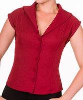 Banned Apparel 50s Rockabilly Vintage Bluse Hemd Knopf Top Pin up Weinrot