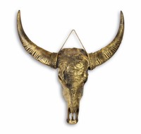 Deko Büffel Schädel Kopf Skull Wanddeko Geweih 72,3x68,2cm GOLD Verzierung 