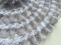 Doppelte gerüschte Tüll Spitze,Flamenco,Shabby,Borte,Grau Weiß,35mm,lfm