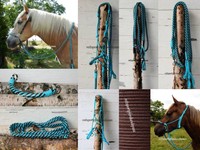 RPS Sidepull,Zügel,Nasenriemen,Ethologisches Halfter, Knotenhalfter  braun/türki