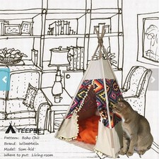 Handmade Pets Craft Bohemian Indian Tent Kennel Tepee Tunnel Canopies Home Decor
