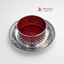 Tiffany Co Openwork Serving Bowl Sterling Silver Red Glass 1915