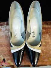 50s 60s Black Patent Heels w/White & Tan Accents 7.5 Us shoe sz by Palter Debs