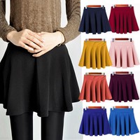 Mode Damen Gummibund Plissiert Ausgestellt Skater Minirock