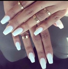 Set Of Hand Painted  White Coffin Nails