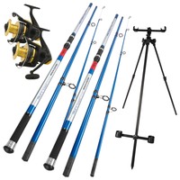 Brandungsset 2x Brandungs Rollen 2x Surf Casting Ruten 1x Brandungsrutenhalter