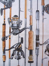 The Great North Fishing Poles Rods Reels Cream Kanvas Benartex Fabric Yard