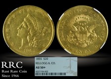1855 Kellogg $20 Ngc Au50+