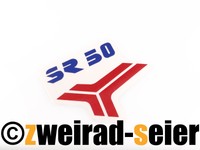 Klebeschriftzug Aufkleber Schriftzug Logo für Beinblech  rot / blau Simson SR50