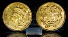 1874 $3 Three Dollar Gold Indian Princess - Pcgs Ms62 Pq! - Pacoins