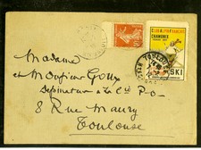 France 1912 Hotel Cover Rare Ski Label Tied to Cover