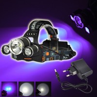 BORUIT 6000LM Stirnlampe 3x XML T6+2R2 395nm UV Licht LED KopfLicht+EU Ladegerät