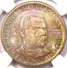 1946 Btw Booker T Washington Silver Half Dollar 50C - Ngc Ms67 - Rainbow Tone
