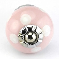 10 Pink Ceramic Knobs Cabinet Drawer Pull White Dot Furniture Handle #C35Rl