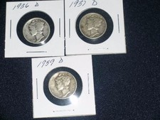 1936-D, 1937-D, 1939-D Mercury Dimes C0426-1