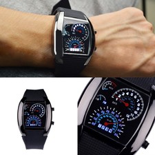 Fashion Men's Black Stainless Steel Luxury Sport Analog Quartz LED Wrist Watch