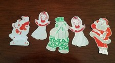 Vintage 1950-60 Aluminum Foil Christmas Ornaments Santa Angel Snowman Lot of 5