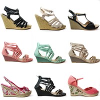 Keilabsatz Sandalen Damen Sandaletten Wedges High Heels Plateau neu 