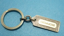 NEW Coach Crystal Swarvoski Pave Silver Lozenge Hang Tag Key Chain Purse Charm 