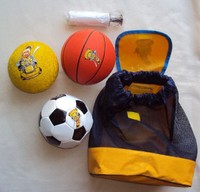 2x Kinder Rucksack mit 3 Bällen Fussball Basketball + Handball & Ballpumpe  .