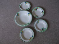 5 Vintage H.R.M. Burslem England Schüsseln "Handpainted Ware" Grün / Blumen Deko