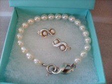 Tiffany & Co. Figure Eight Culture Pearl Sterling Silver Bracelet,Earrings