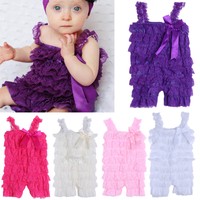 Baby Newborn Infant Girls Lace Ruffle Strap Rompers One-Piece Jumpsuit Clothes