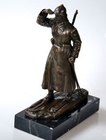 Bronze Figur MOSKAU 1932 Russischer Infanterist Soldat Rote Armee Ski Signiert 