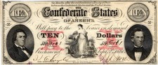 1861 $10.00 Confederate States of America "Hope & Anchor" Csa Wtmk T26-191 Unc-
