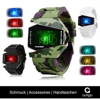 Silikon LED LCD Uhr Digital Armbanduhr Militär Military Fliegeruhr Camouflage