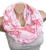 PARIS SOMMER FRÜHLING SEIDE LOOP EIFFELTURM SILK SCHAL SCHLAUCH RUNDSCHAL ROT