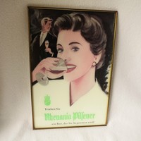 alte Glaswerbung Rhenania Pilsener Bier Werbeschild Glas Glasschild sehr selten