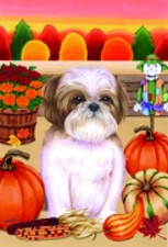 Garden Indoor/Outdoor Autumn Flag - Brown & White Shih Tzu (Tp) 671751