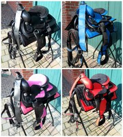 Shetty Westernsattel rot blau schwarz pink  10'' Sattel komplett inkl Trense Pad