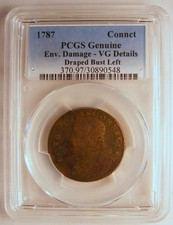 Pcgs 1787 Connecticut Colonial Copper Penny Draped Bust Left! Vg Details!