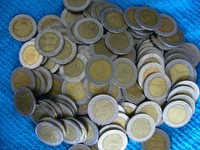 50 x 10-Baht Münzen aus Thailand, alle Gebraucht      